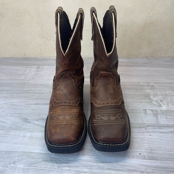 Justin Gypsy Mandar Brown Leather Square Toe 8” Western Cowgirl Boot Size 6B - Picture 2 of 16